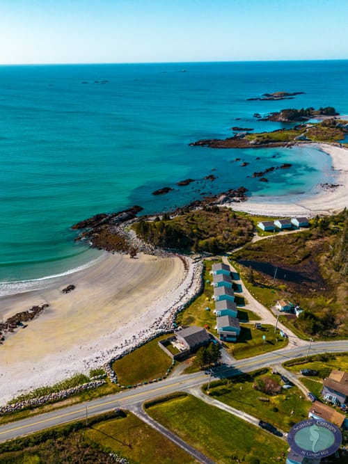 Drone view of Seaside Cottages, by the Atlantic Ocean